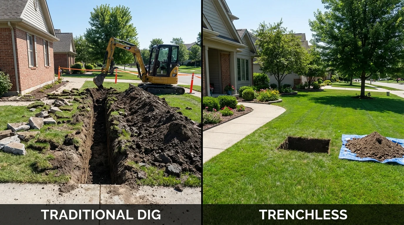 Trenchless sewer repair with minimal yard damage versus traditional excavation in Pearl River, NY